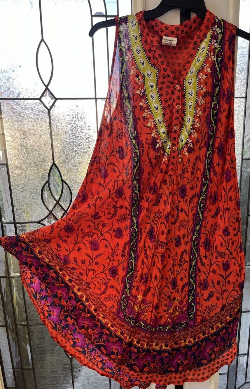 Seven Islands Floral Print Dress 3x Multicolor Sleeveless Asymmetric Boho Artsy